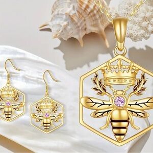 Gold Bee Pendant and Earring Set
